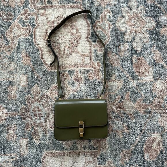 Saint Laurent Le Carre Leather Satchel Shoulder Bag Women's HTF Green Authentic - Picture 2 of 11